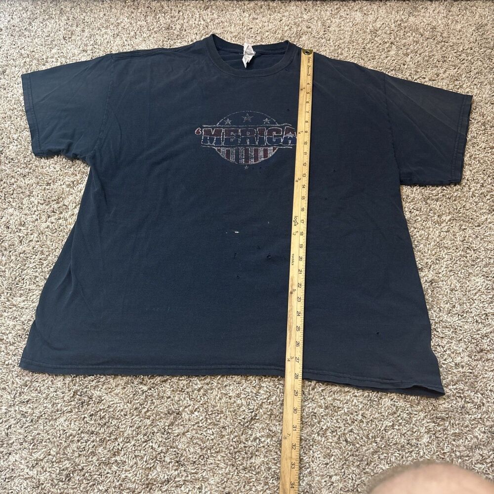 Vintage “Merica” Shirt Faded Distressed Xxl Y2k Stars And Stripes USA Black Tee - Picture 3 of 12